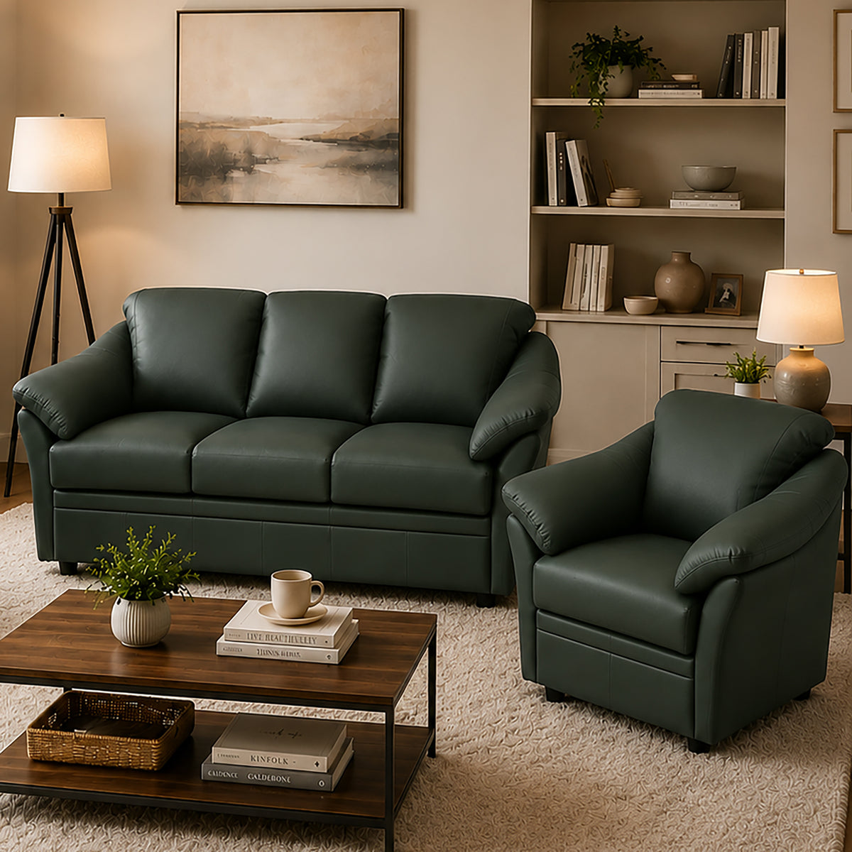 Lyons Leather Sofa & Chair Set - Coja