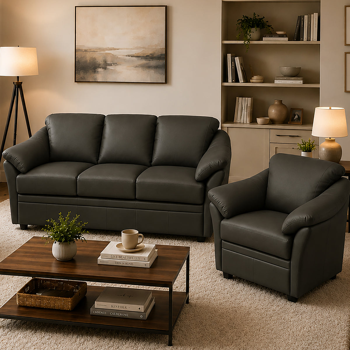 Lyons Leather Sofa & Chair Set - Coja