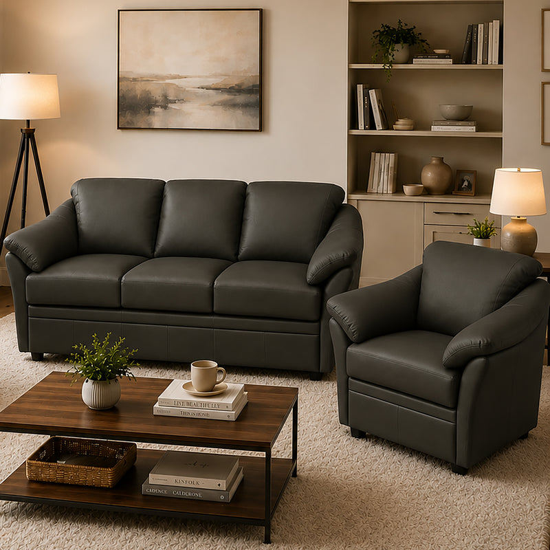 Lyons Leather Sofa & Chair Set - Coja