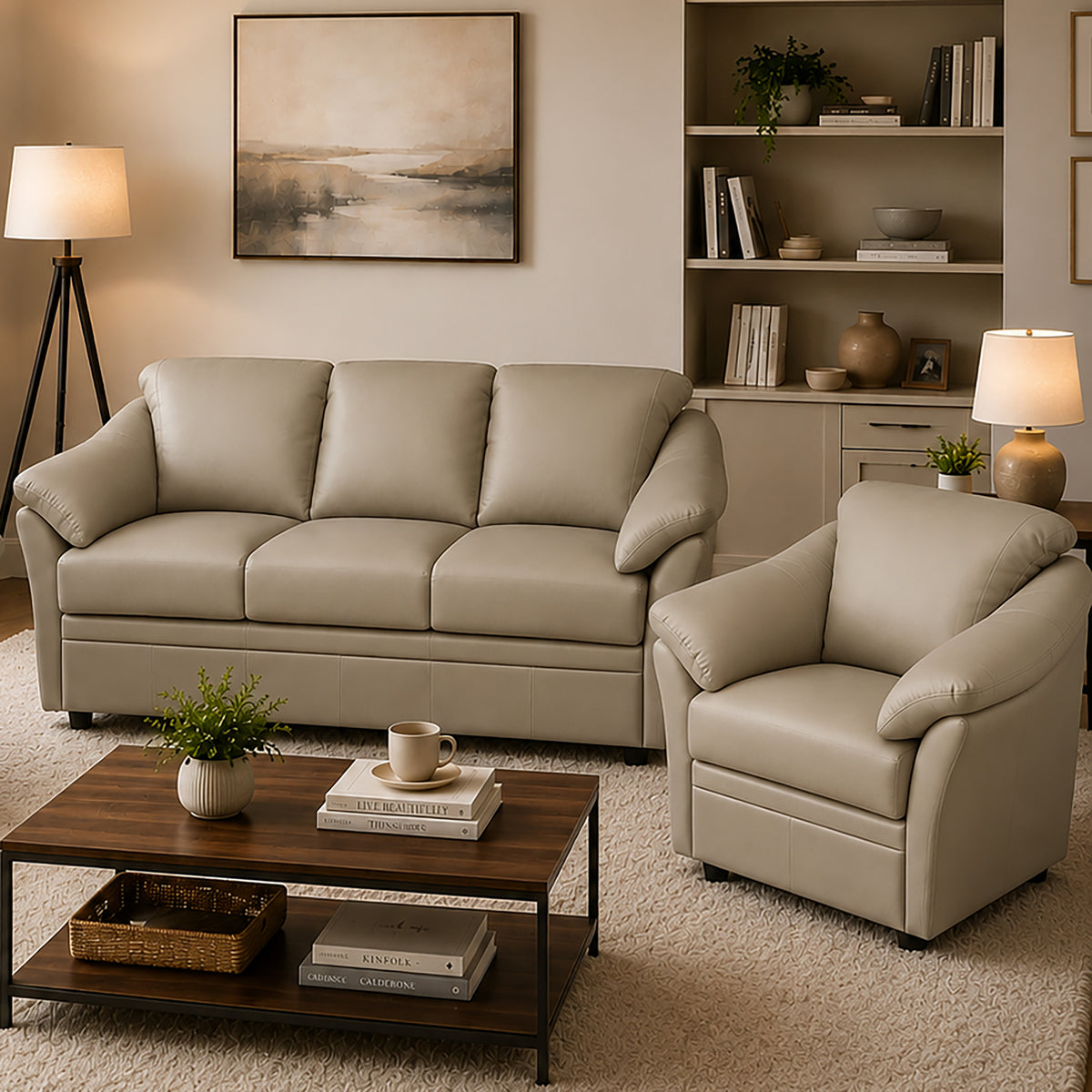 Lyons Leather Sofa & Chair Set - Coja
