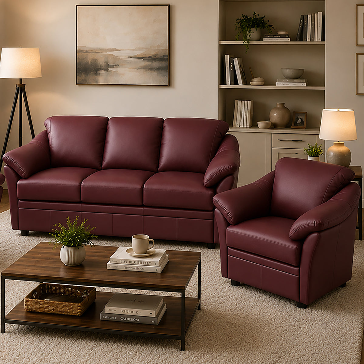 Lyons Leather Sofa & Chair Set - Coja