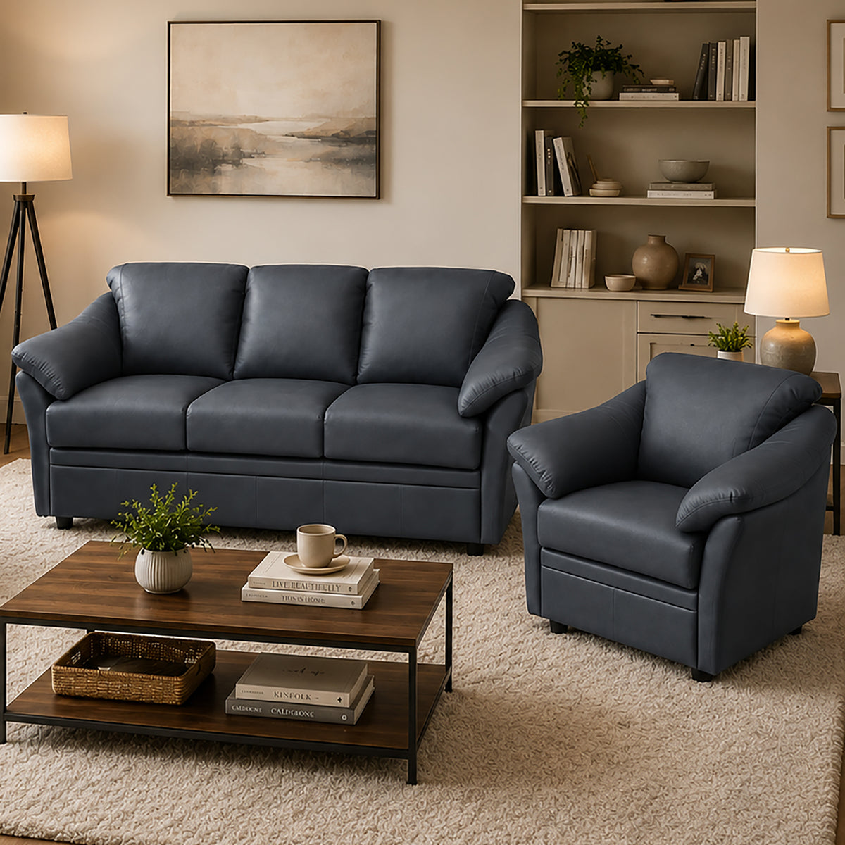 Lyons Leather Sofa & Chair Set - Coja