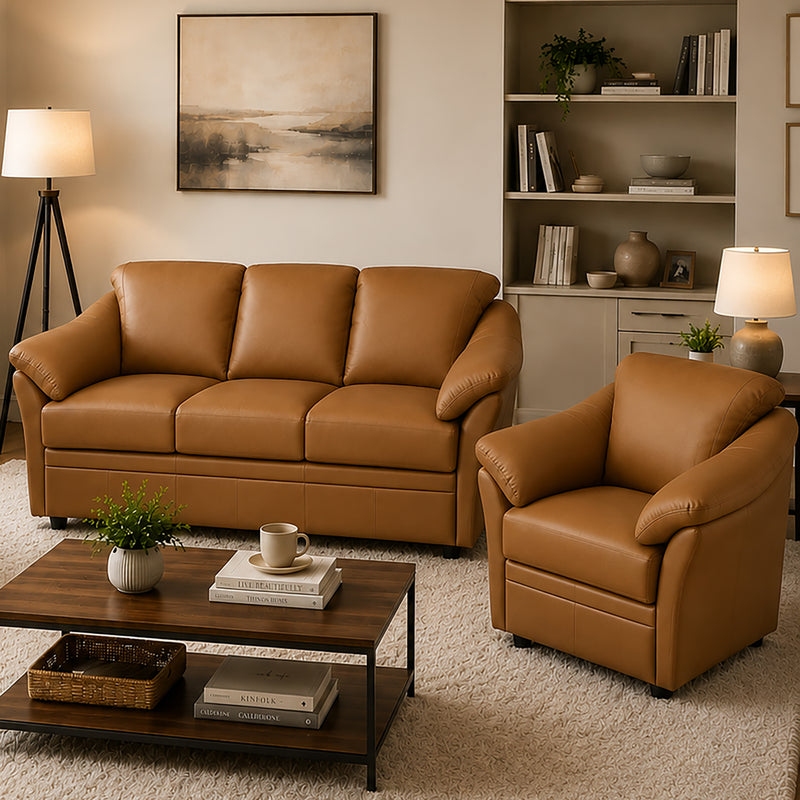 Lyons Leather Sofa & Chair Set - Coja