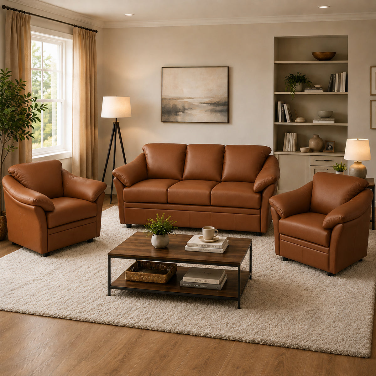 Lyons Leather Sofa & Two Chair Set - Coja