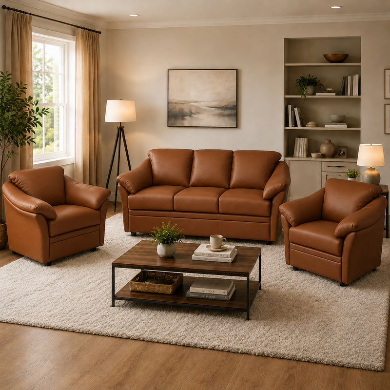 Lyons Leather Sofa & Two Chair Set - Coja