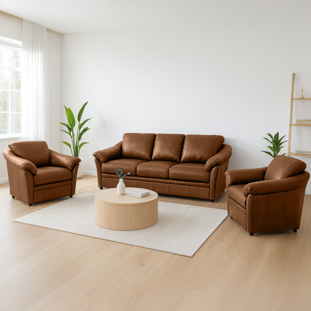 Lyons Leather Sofa & Two Chair Set