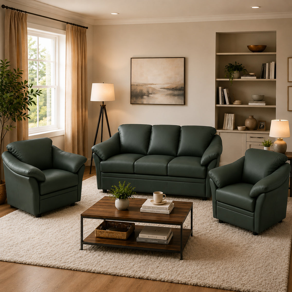 Lyons Leather Sofa & Two Chair Set - Coja