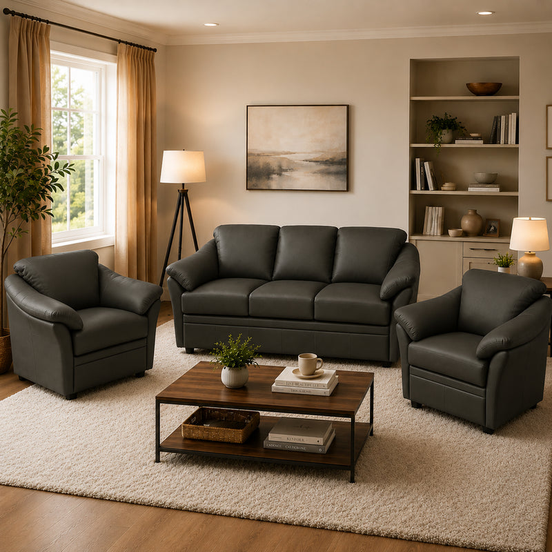 Lyons Leather Sofa & Two Chair Set - Coja