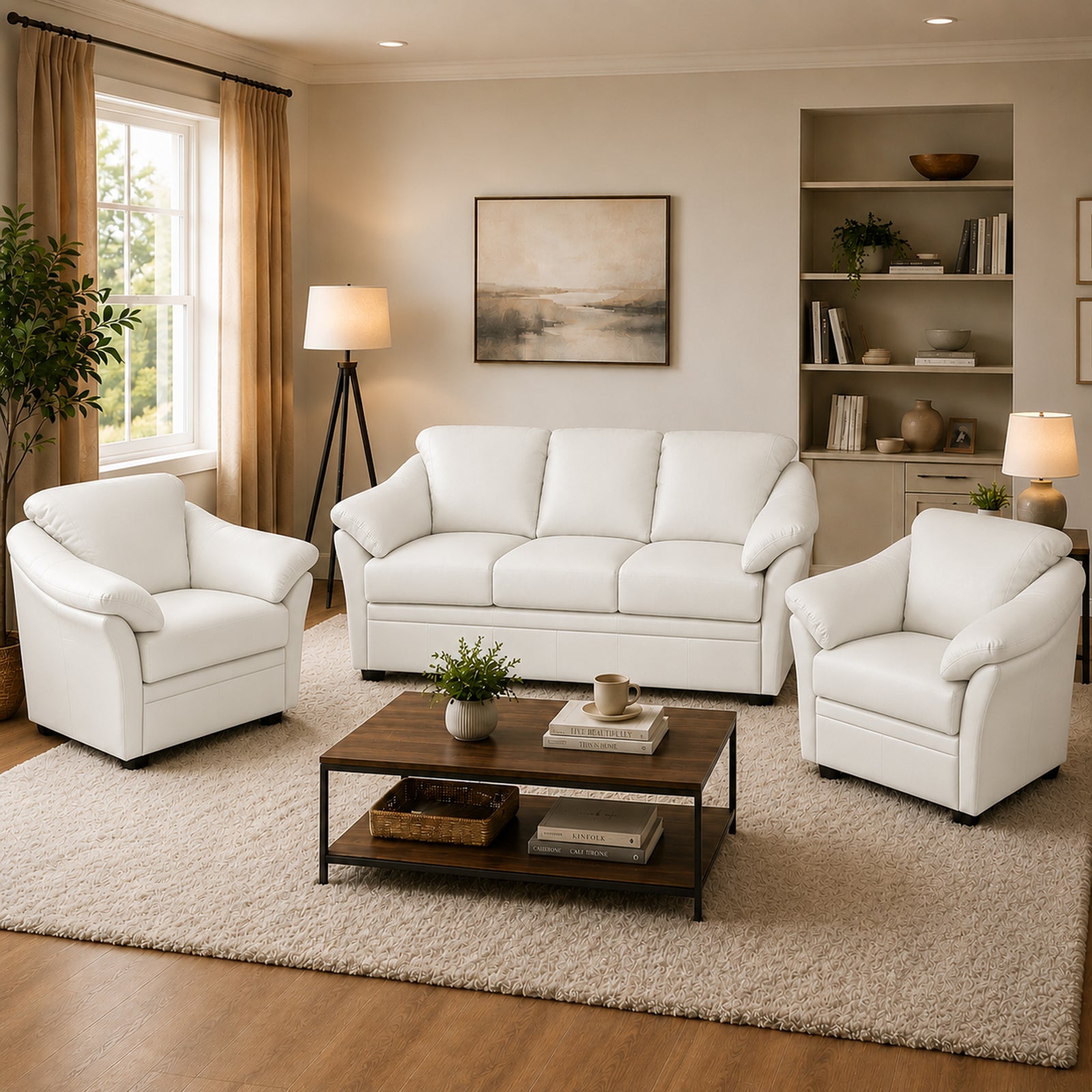 Lyons Leather Sofa & Two Chair Set