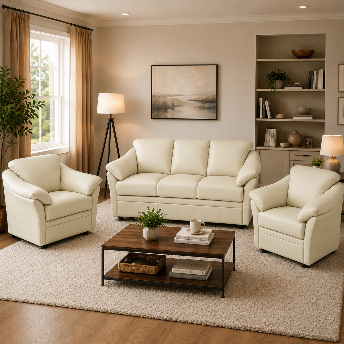 Lyons Leather Sofa & Two Chair Set - Coja