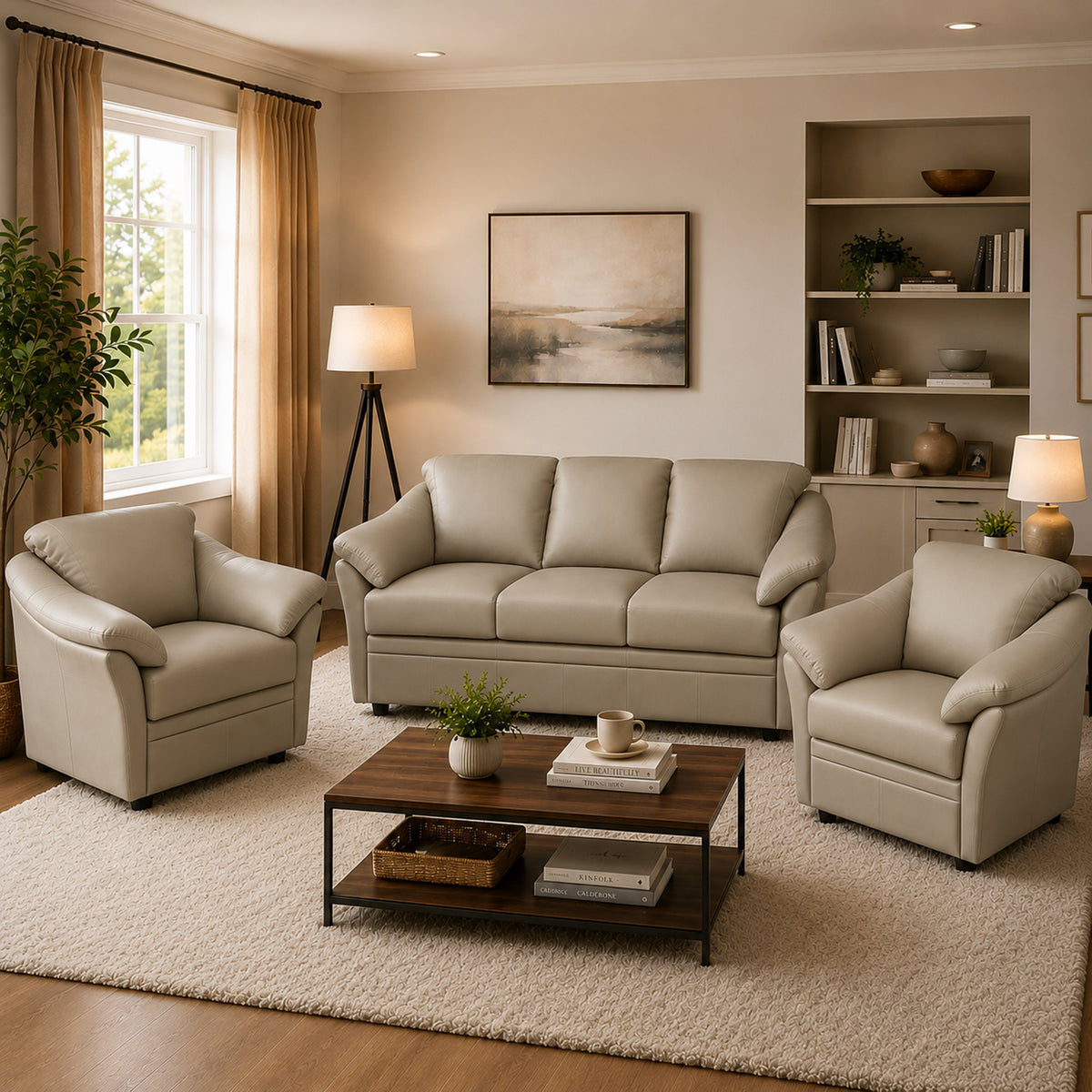 Lyons Leather Sofa & Two Chair Set - Coja