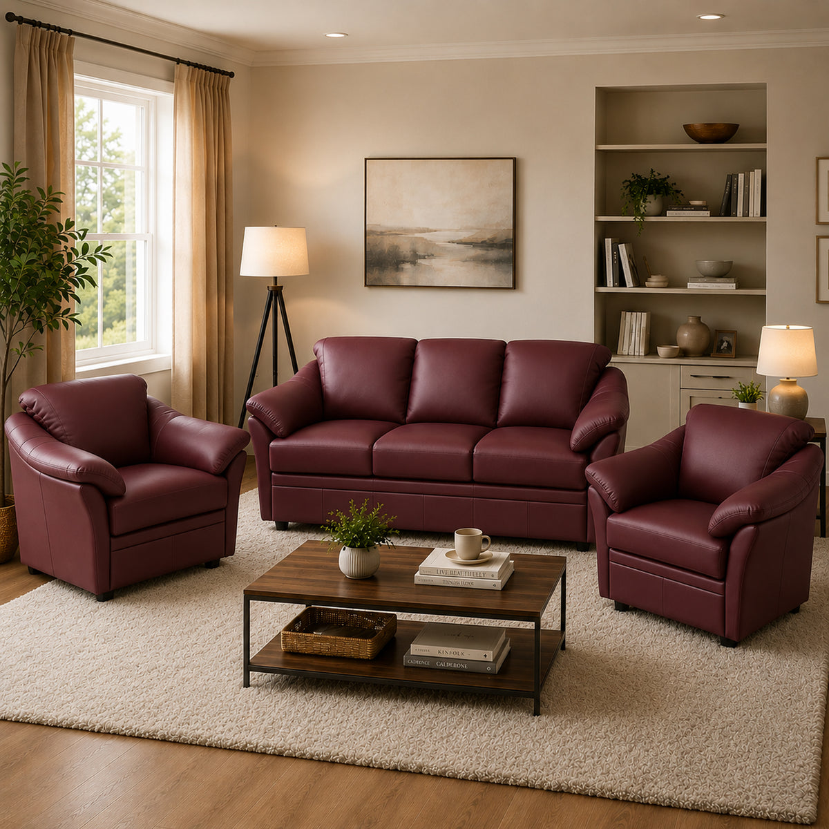 Lyons Leather Sofa & Two Chair Set - Coja