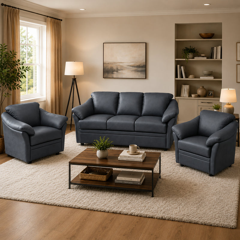 Lyons Leather Sofa & Two Chair Set - Coja