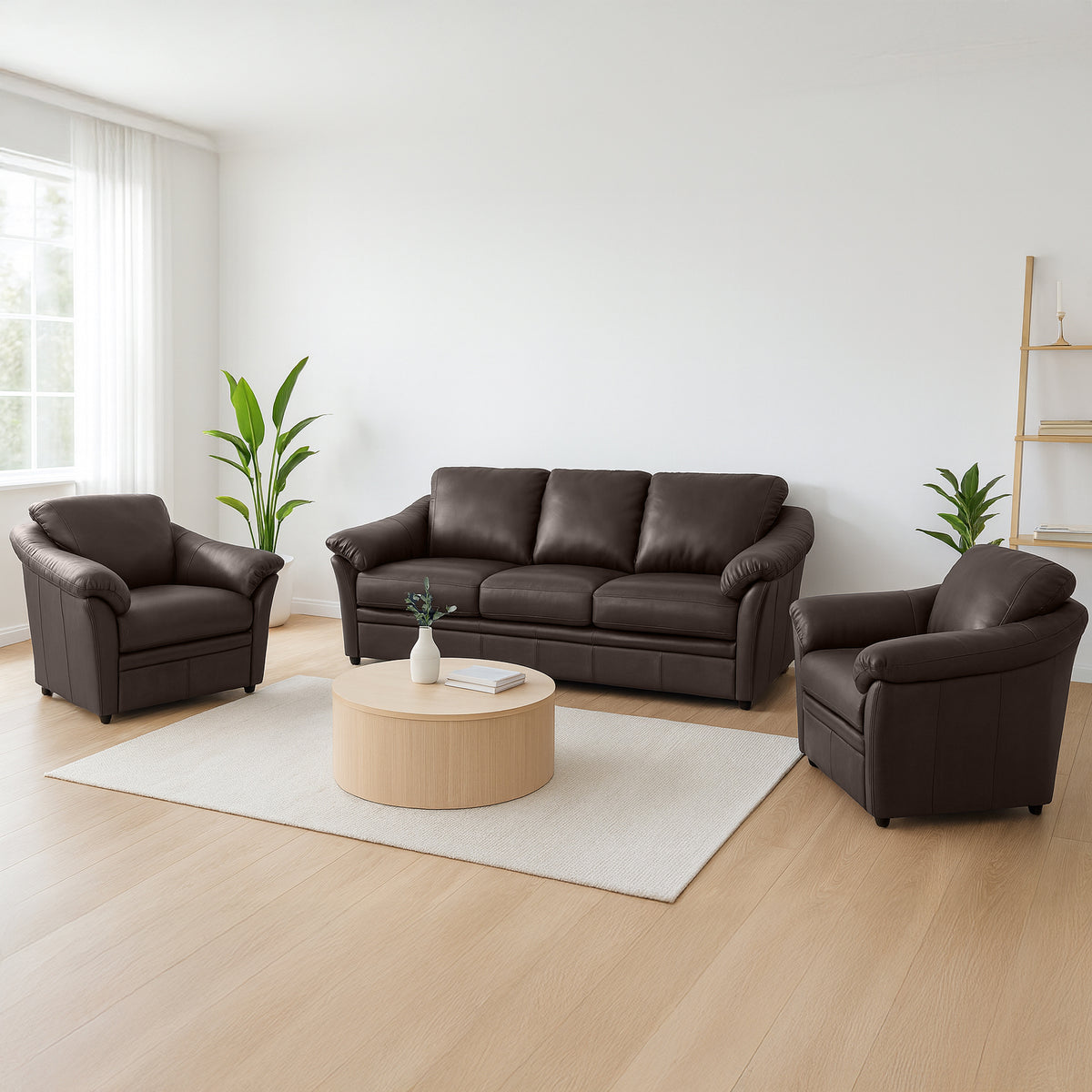 Lyons Leather Sofa & Two Chair Set