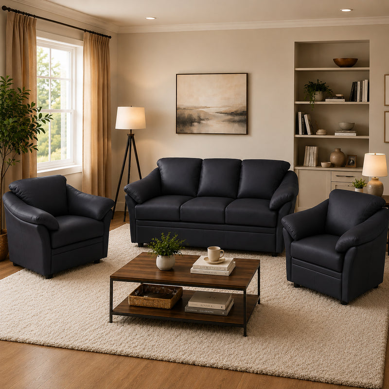Lyons Leather Sofa & Two Chair Set - Coja
