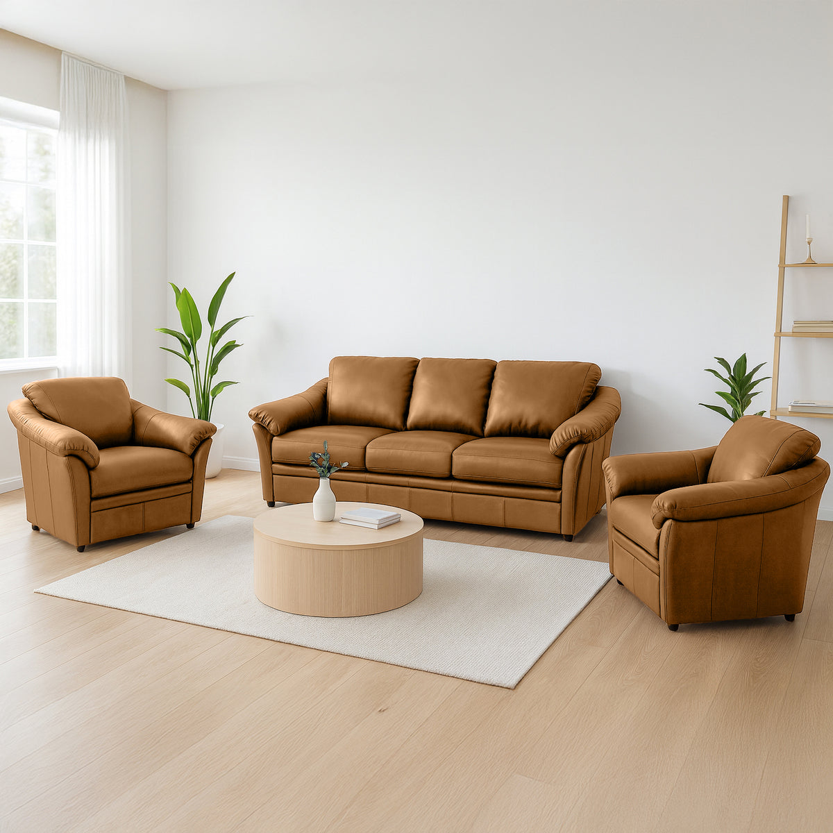 Lyons Leather Sofa & Two Chair Set