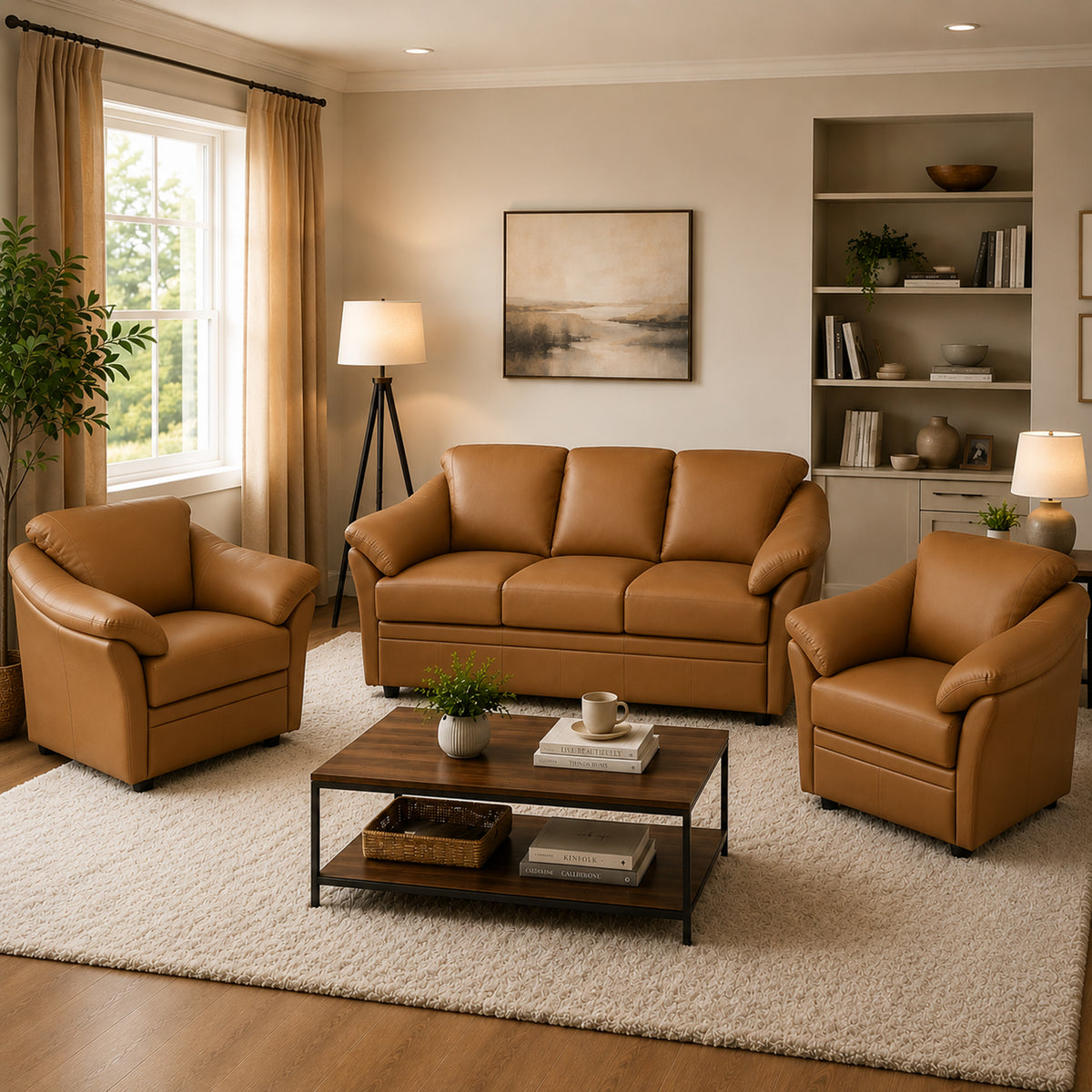 Lyons Leather Sofa & Two Chair Set - Coja