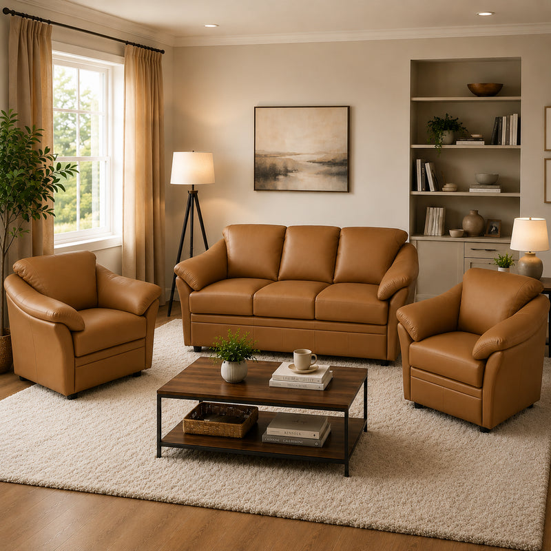 Lyons Leather Sofa & Two Chair Set - Coja