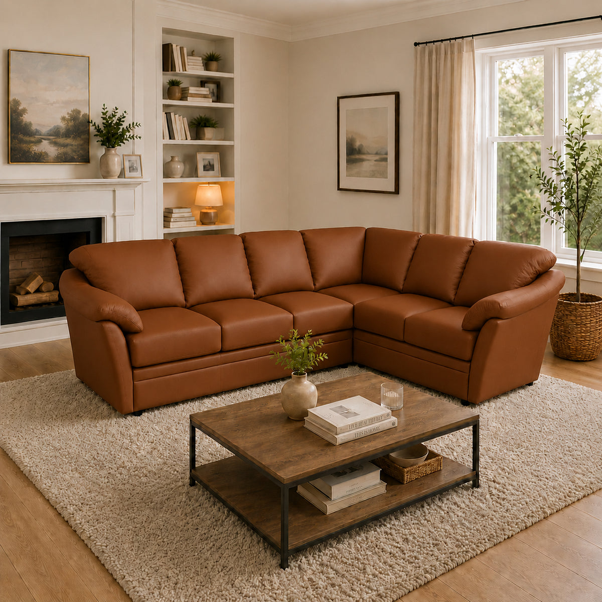Lyons Leather Sectional Left Facing