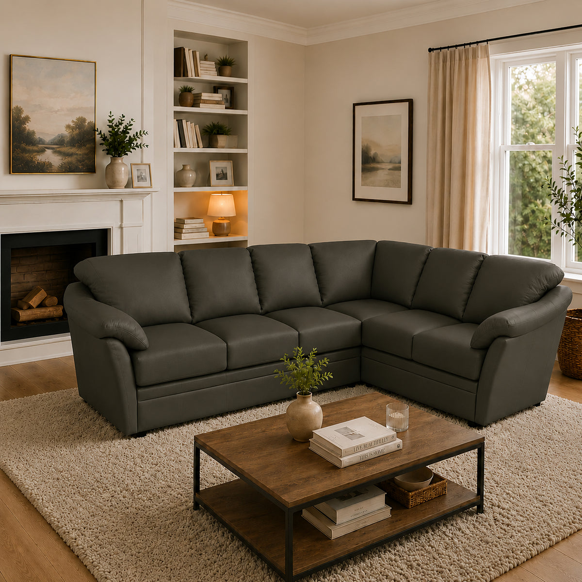 Lyons Leather Sectional Left Facing