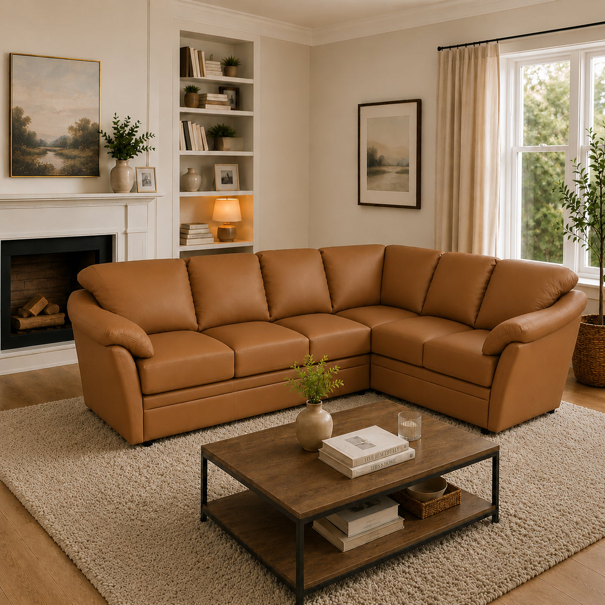 Lyons Leather Sectional Left Facing