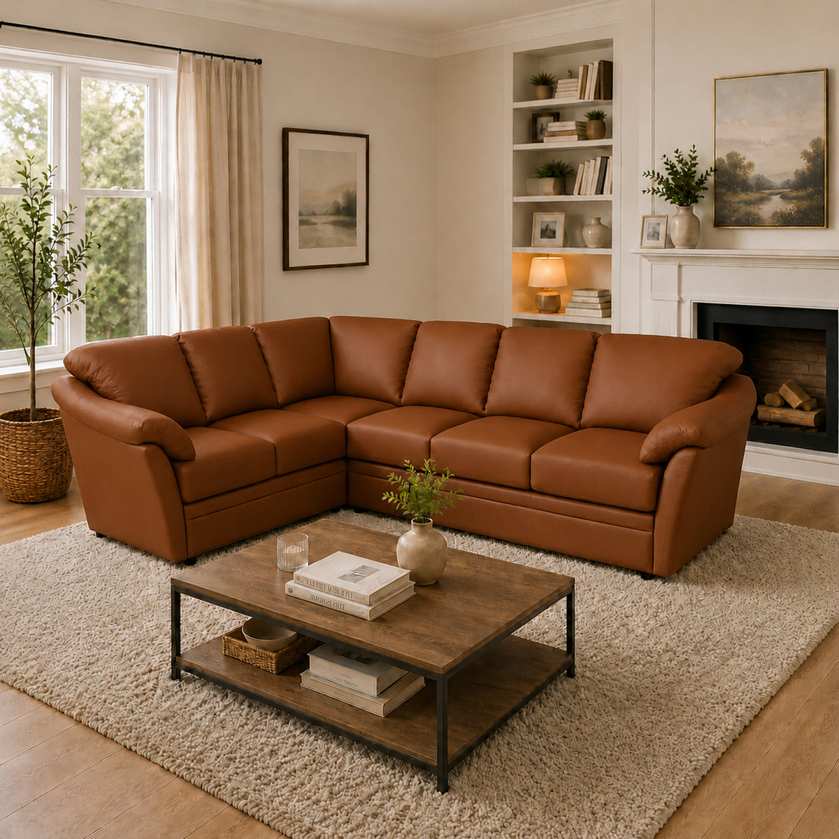 Lyons Leather Sectional Right Facing