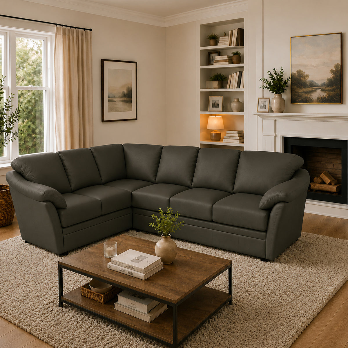 Lyons Leather Sectional Right Facing
