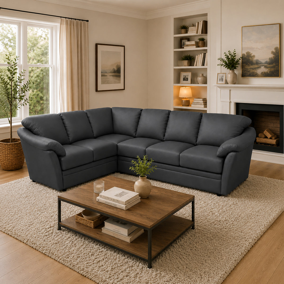 Lyons Leather Sectional Right Facing