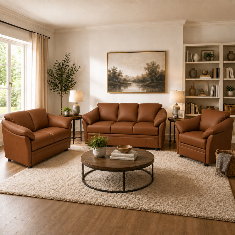 Lyons Leather Sofa, Loveseat & Chair Set - Coja