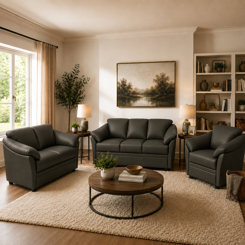Lyons Leather Sofa, Loveseat & Chair Set - Coja