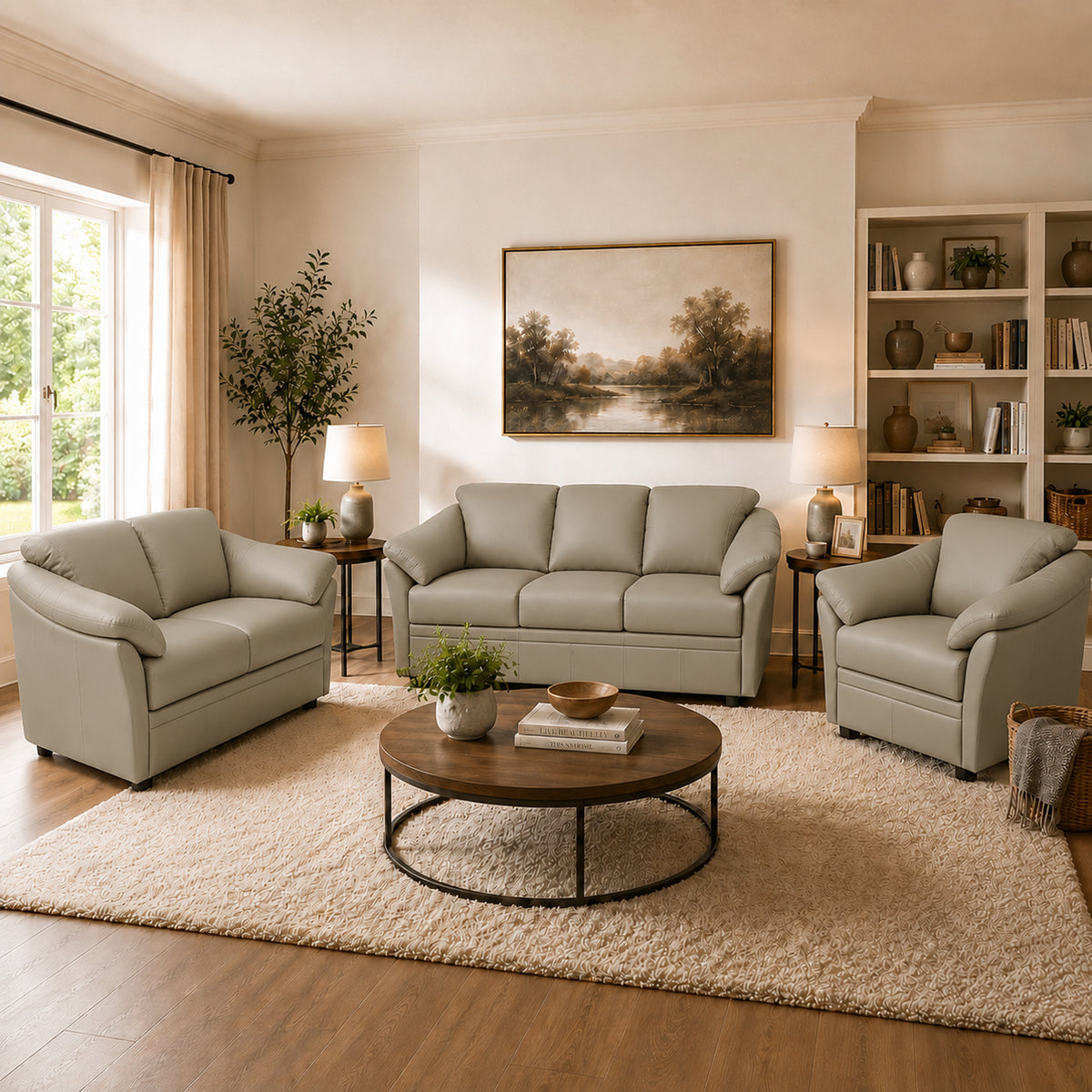 Lyons Leather Sofa, Loveseat & Chair Set - Coja