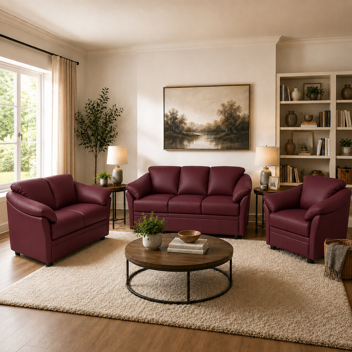 Lyons Leather Sofa, Loveseat & Chair Set - Coja