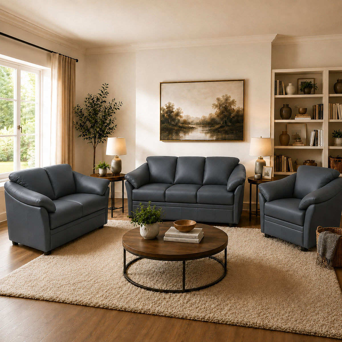 Lyons Leather Sofa, Loveseat & Chair Set - Coja