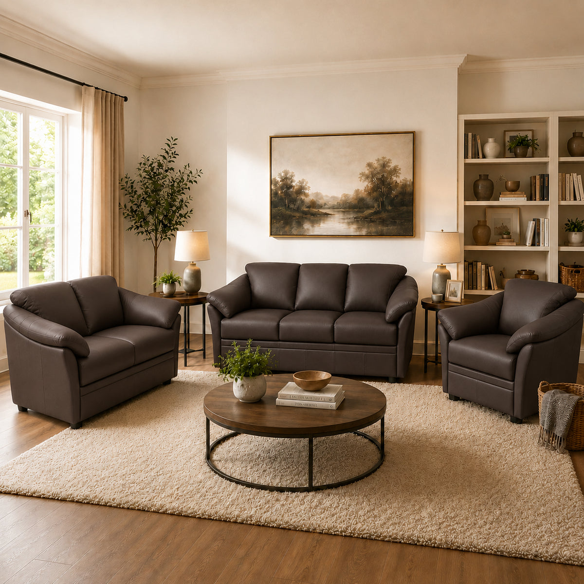 Lyons Leather Sofa, Loveseat & Chair Set - Coja