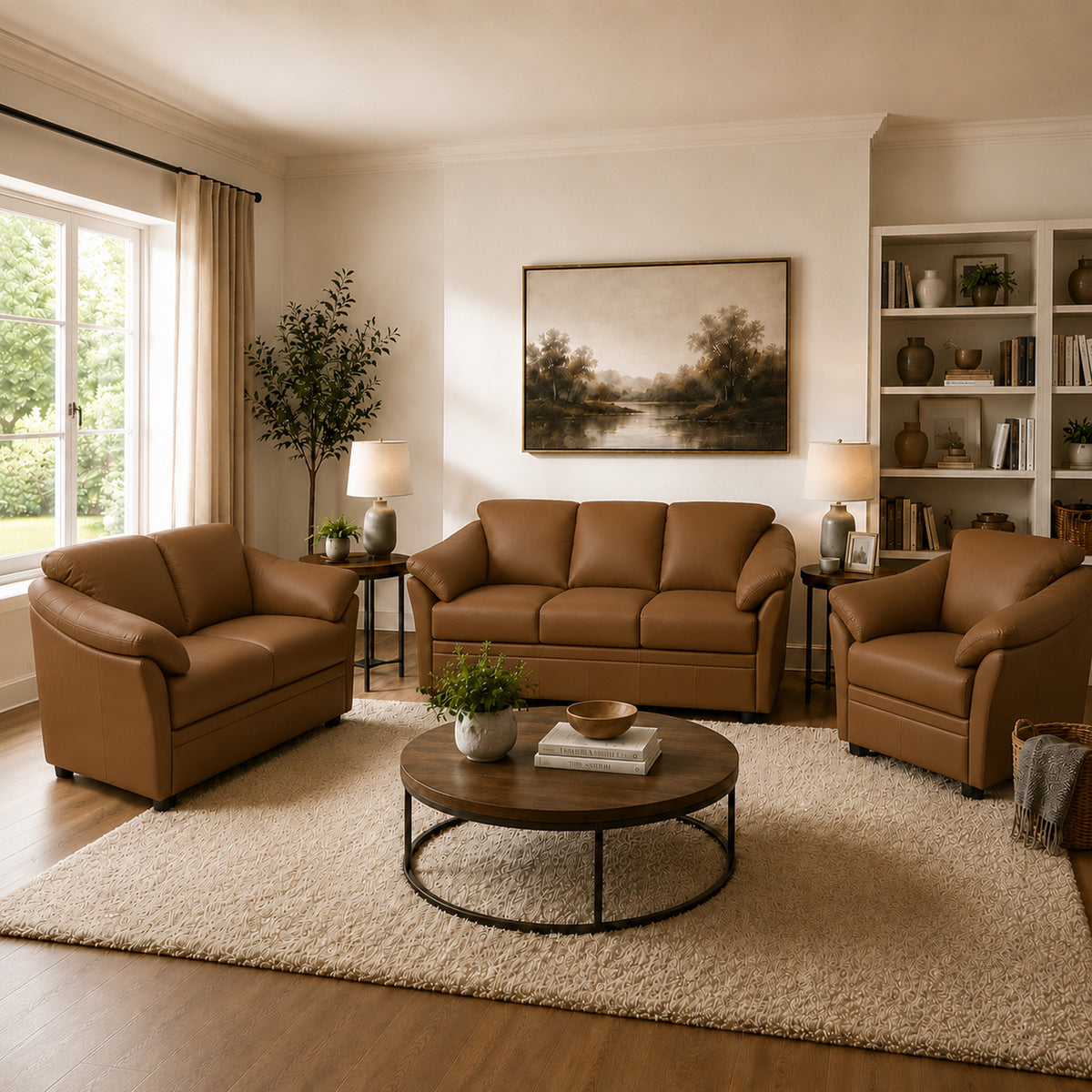 Lyons Leather Sofa, Loveseat & Chair Set - Coja