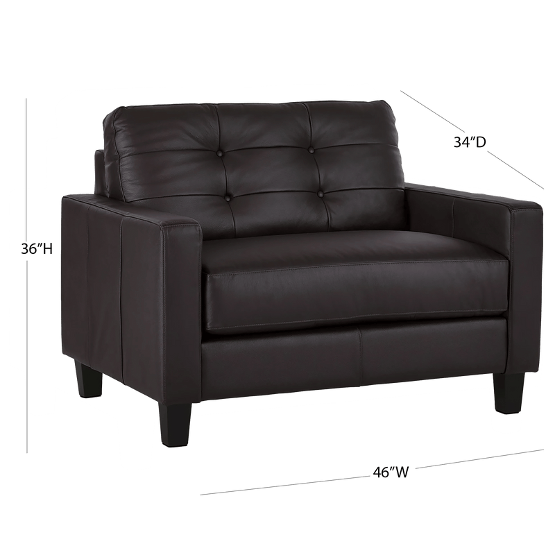 Macon Contemporary Track Arm Leather Sofa and Chair Set, Dark Brown - Coja