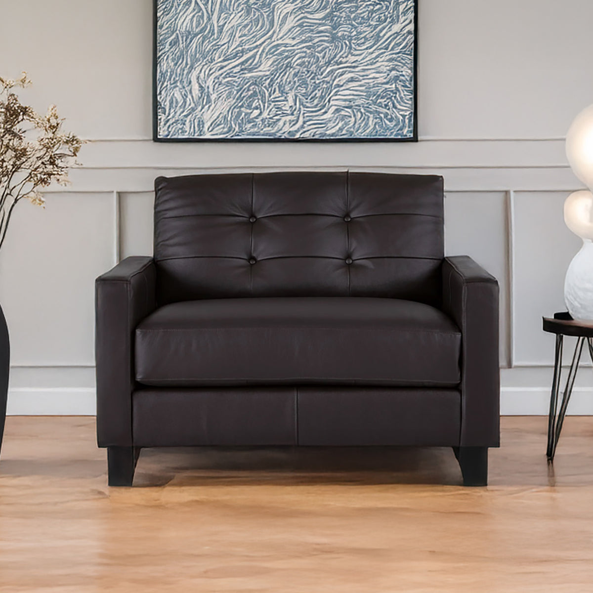Macon Contemporary Track Arm Leather Chair, Dark Brown - Coja
