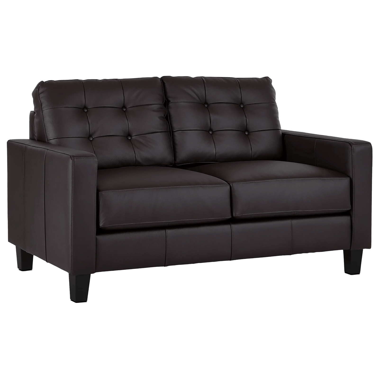 Macon Contemporary Track Arm Leather Loveseat, Dark Brown
