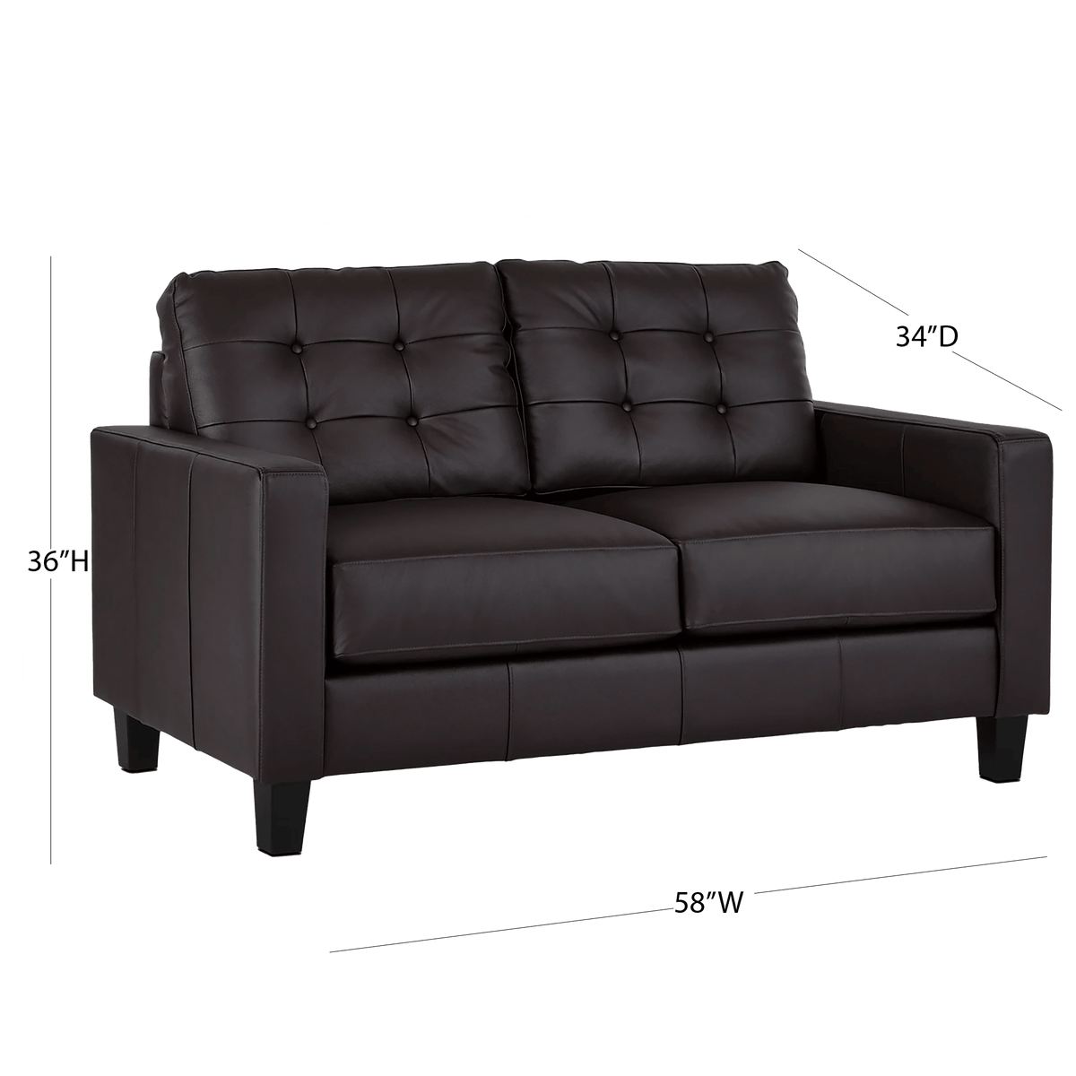 Macon Contemporary Track Arm Leather Sofa and Loveseat Set, Dark Brown - Coja