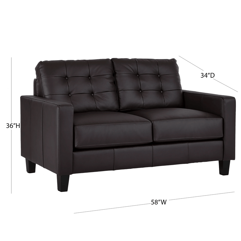 Macon Contemporary Track Arm Leather Sofa and Loveseat Set, Dark Brown - Coja