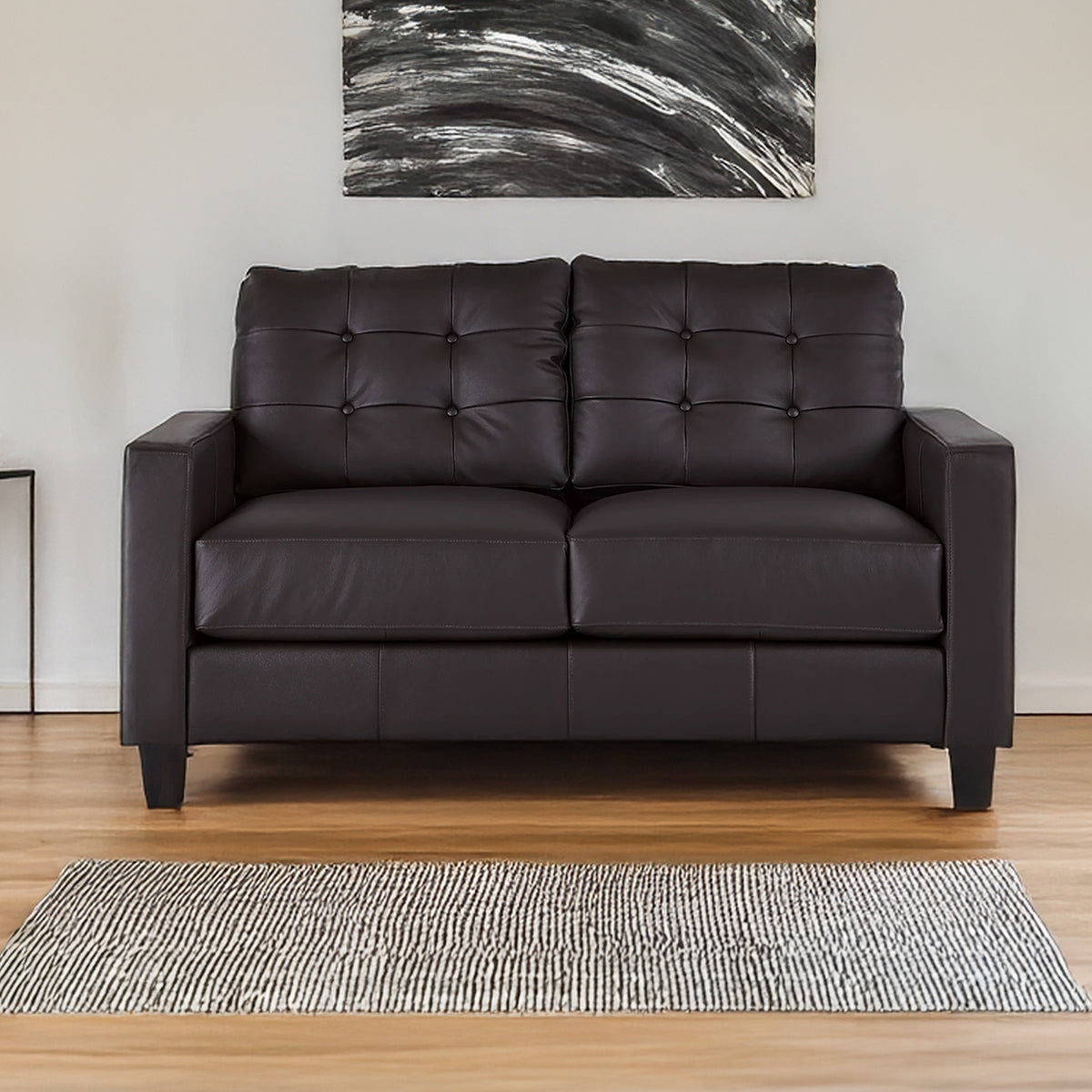 Macon Contemporary Track Arm Leather Loveseat, Dark Brown - Coja