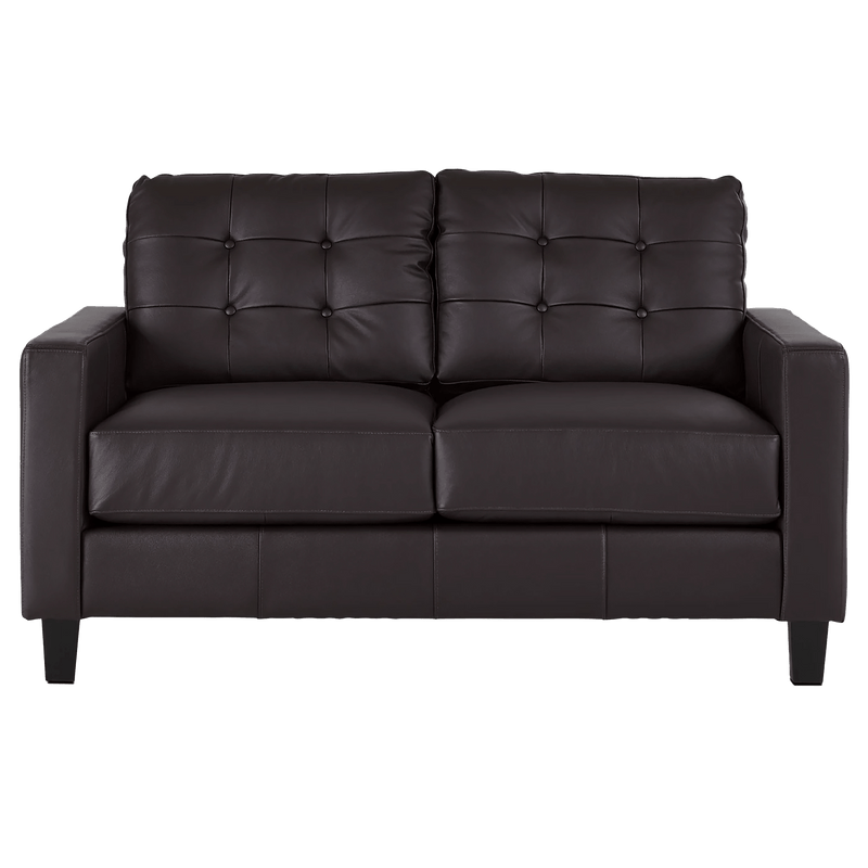 Macon Contemporary Track Arm Leather Sofa and Loveseat Set, Dark Brown - Coja