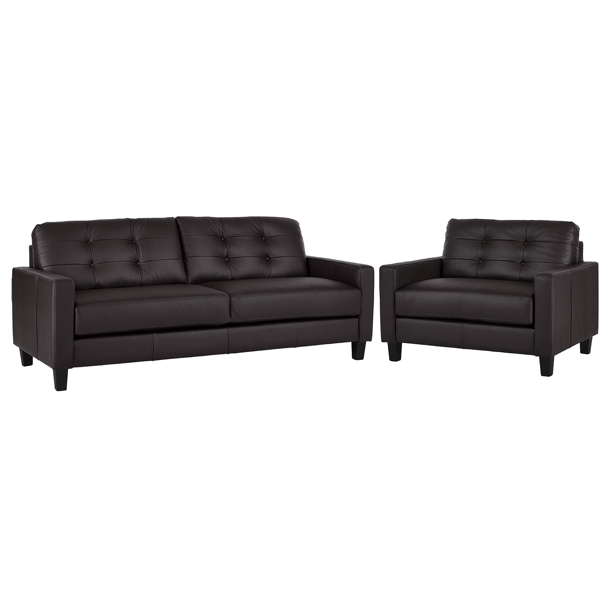 Macon Contemporary Track Arm Leather Sofa and Chair Set, Dark Brown - Coja
