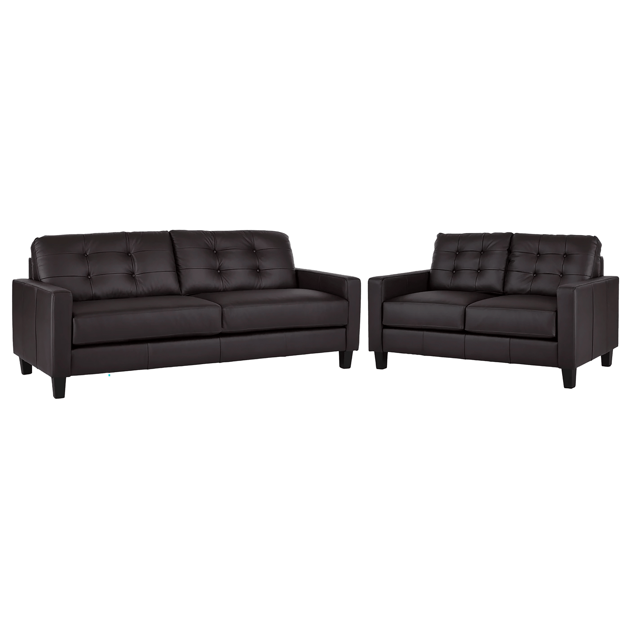 Macon Contemporary Track Arm Leather Sofa and Loveseat Set, Dark Brown - Coja