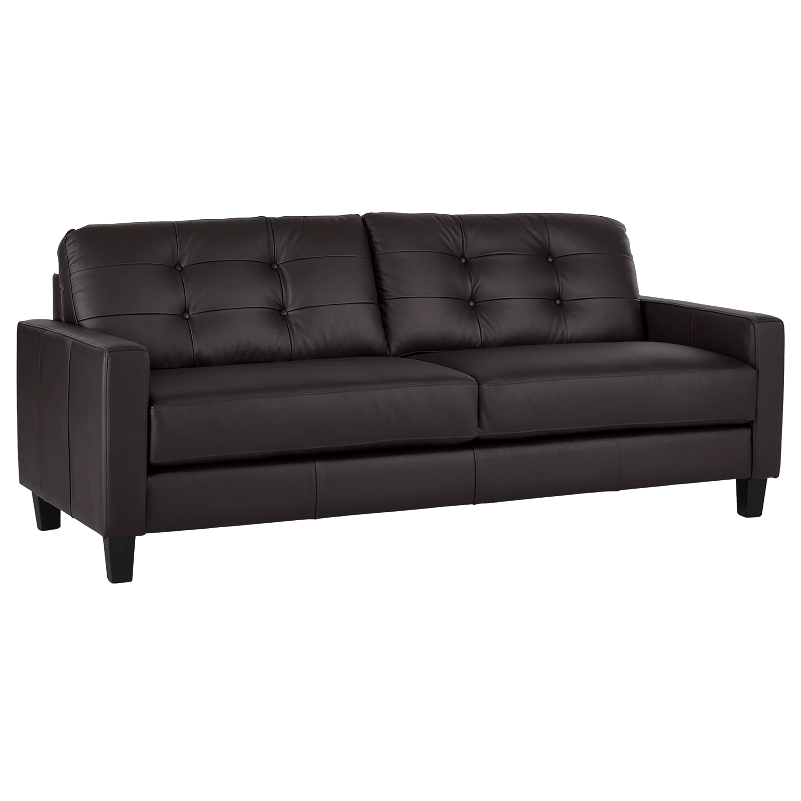 Macon Contemporary Track Arm Leather Sofa, Dark Brown