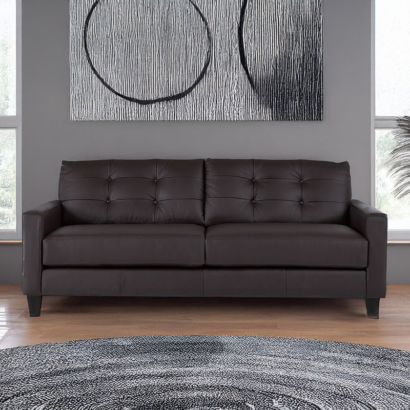 Macon Contemporary Track Arm Leather Sofa, Dark Brown - Coja