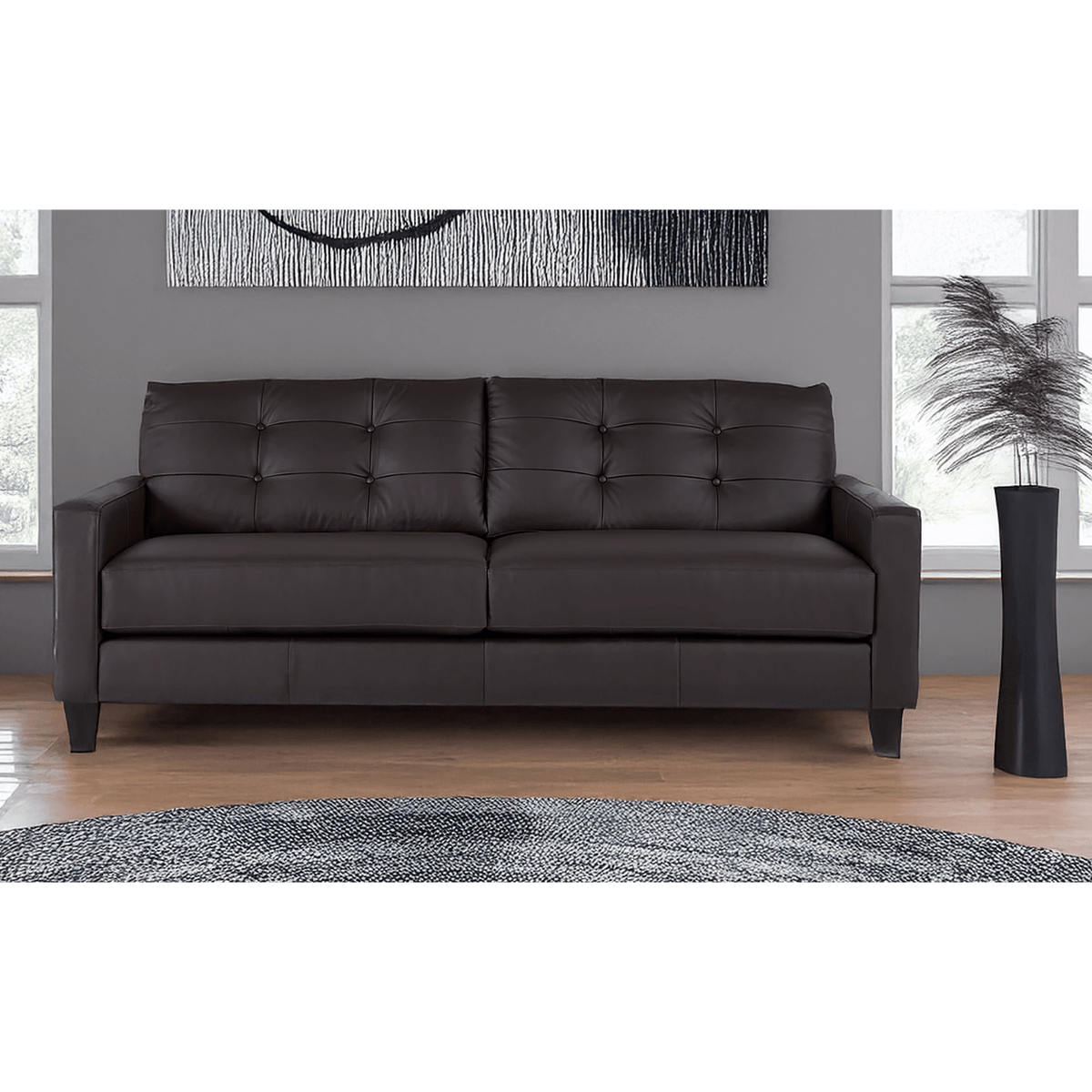 Macon Contemporary Track Arm Leather Sofa, Dark Brown - Coja