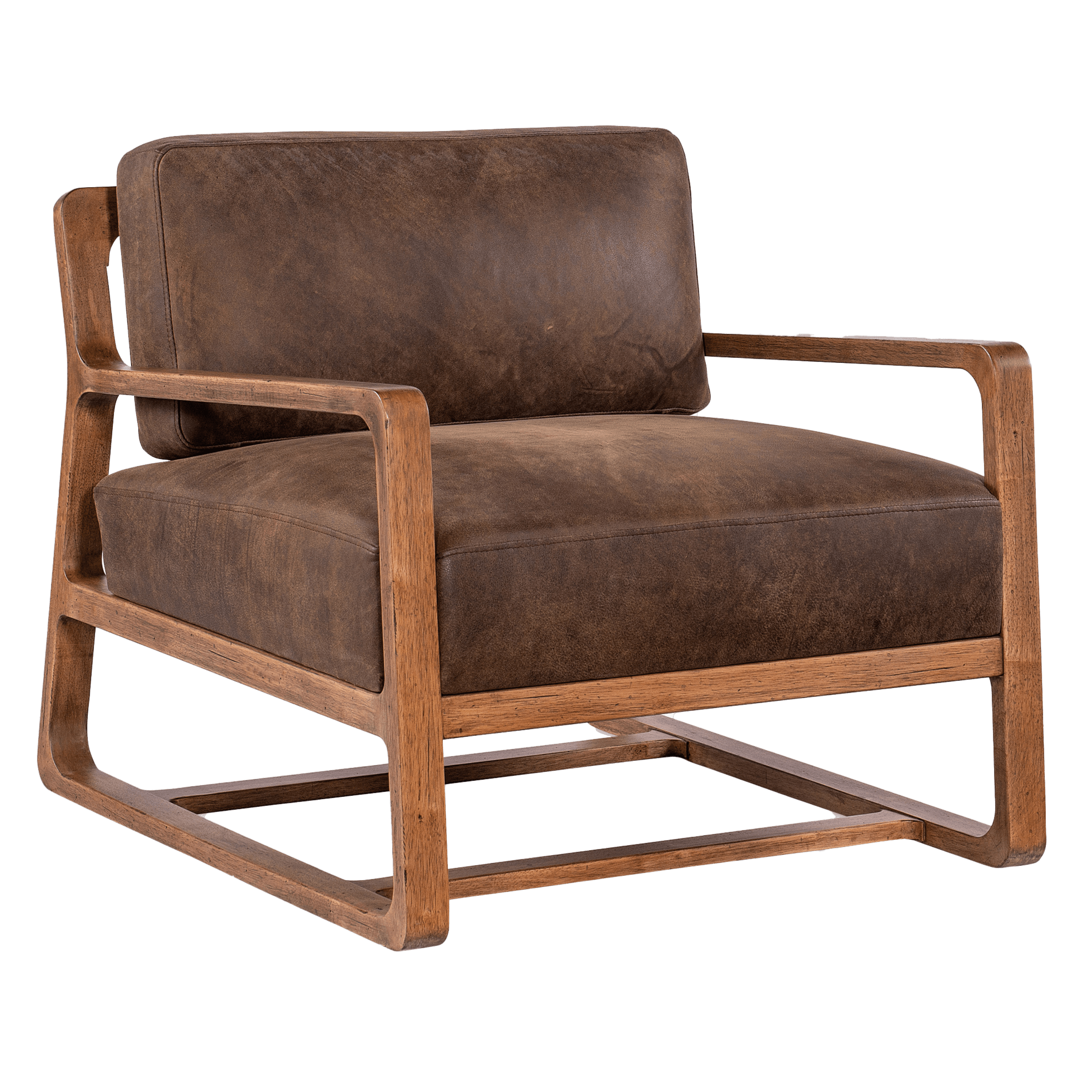 Malani Leather and Wood Upholstered Accent Chair, Brown - Coja
