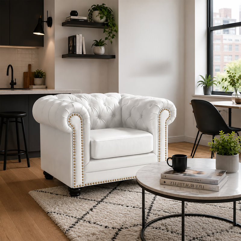 Maryport Leather Arm Chair with Tufting and Nailhead Trim - Coja