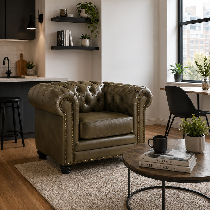 Maryport Leather Arm Chair with Tufting and Nailhead Trim - Coja